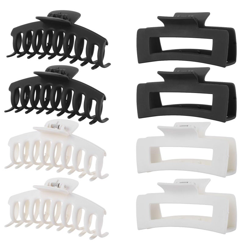 LuSeren 8 Pack White and Black Hair Clips for Women 43 Inch Large Hair Claw Clips for Women Thin Thick Curly Hair Big Matte Banana ClipsStrong Hold jaw clips